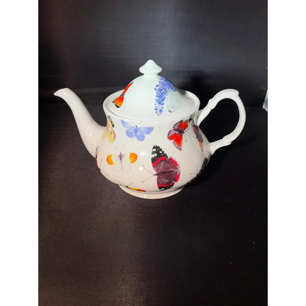 Roy Kirkham Butterfly Garden Fine Bone China Teapot Made in England 2008 White
